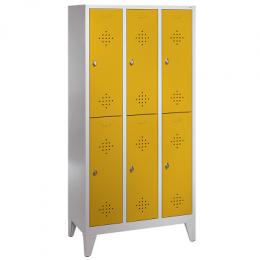 C+P Doppel-Garderobenschrank S 2000 Classic, Abteilbreite 40 cm mit 15 cm hohen Füßen, Verkehrsgelb (RAL 1023), 185x120x50 cm/ 6 Fächer