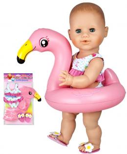 HELESS® Puppenschwimm-Set Flamingo Ella mit Badeanzug und Clogs (Rosa)